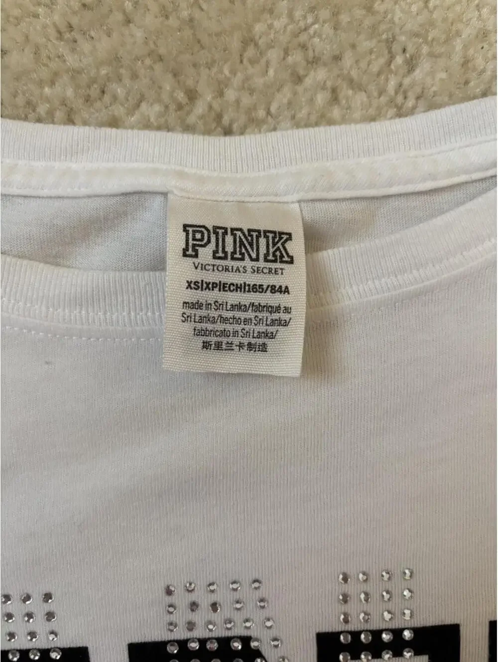 VS PINK white rhinestone tee
